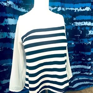 Sweet and Sassy T-Shirt/Blouse, Blue and White Striped, Sheer Top and Sleeves.